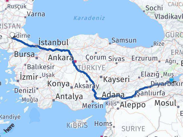 Bitlis Hizan Edirne Arası Kaç Km - Yol Haritası