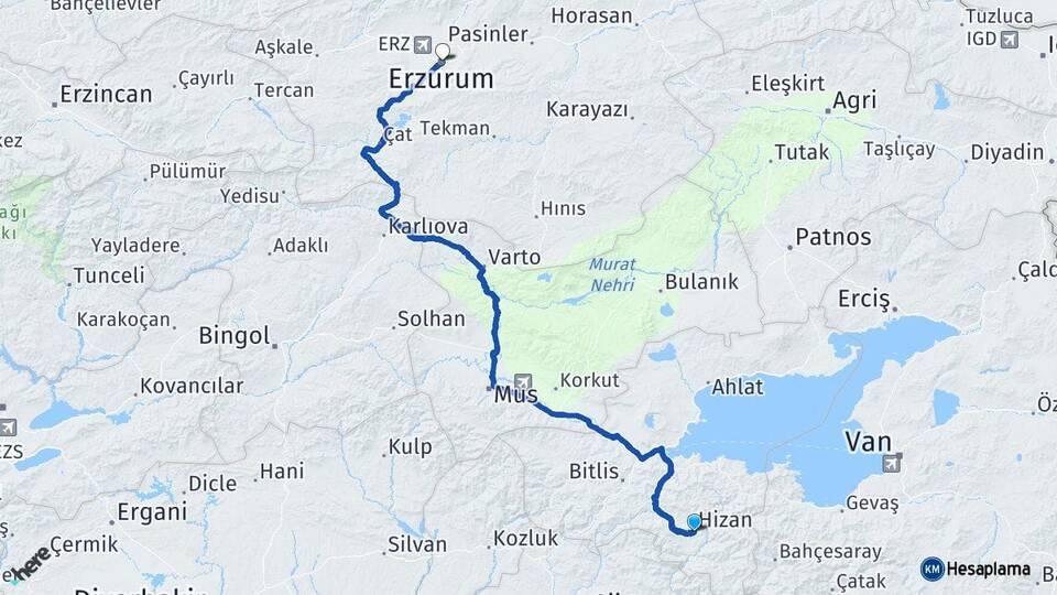 Bitlis Hizan Erzurum Arası Kaç Km - Yol Haritası