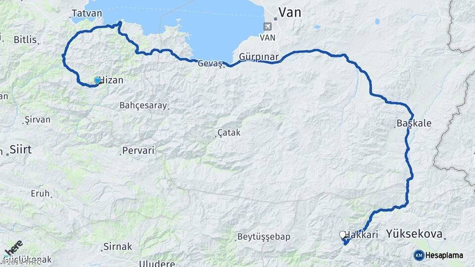 Bitlis Hizan Hakkari Arası Kaç Km - Yol Haritası