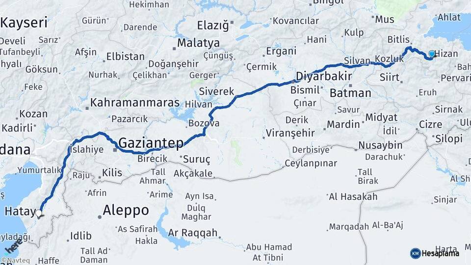Bitlis Hizan Hatay Arası Kaç Km - Yol Haritası