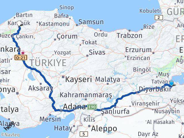 Bitlis Hizan Karabük Arası Kaç Km - Yol Haritası