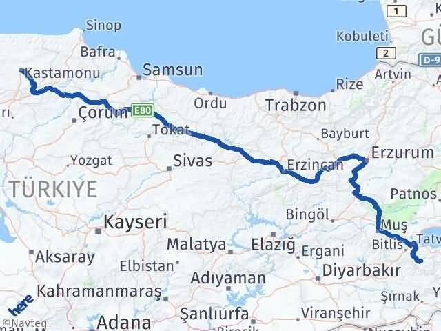 Bitlis Hizan Kastamonu Arası Kaç Km - Yol Haritası