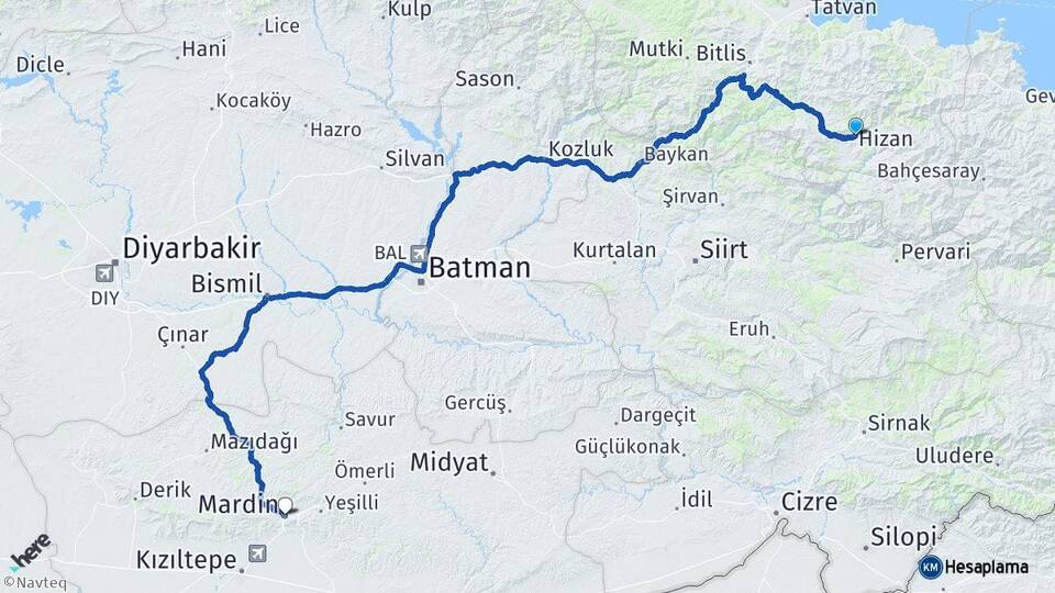 Bitlis Hizan Mardin Arası Kaç Km - Yol Haritası