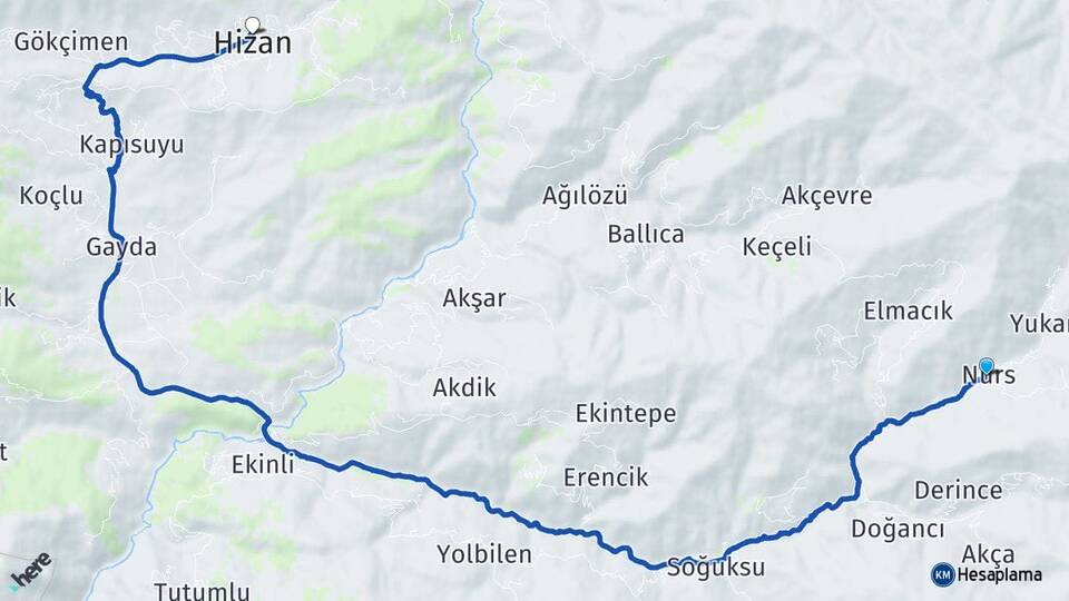 Bitlis Hizan Nurs Hizan Arası Kaç Km - Yol Haritası