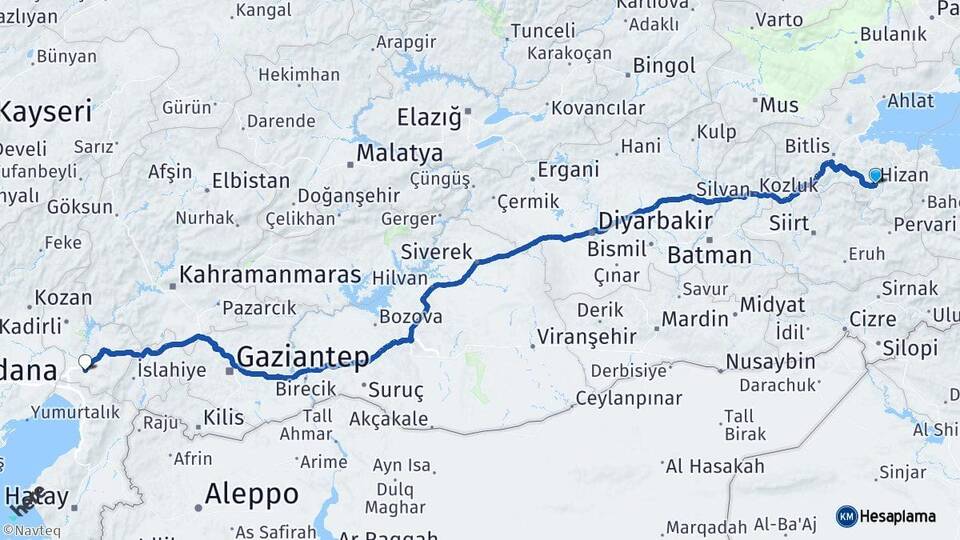 Bitlis Hizan Osmaniye Arası Kaç Km - Yol Haritası