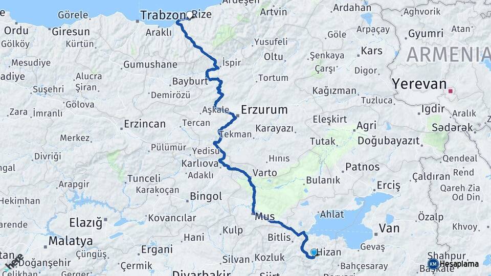 Bitlis Hizan Rize Arası Kaç Km - Yol Haritası