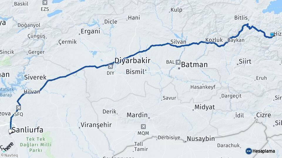 Bitlis Hizan Şanlıurfa Arası Kaç Km - Yol Haritası