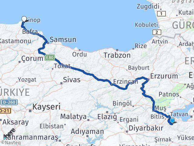 Bitlis Hizan Sinop Arası Kaç Km - Yol Haritası