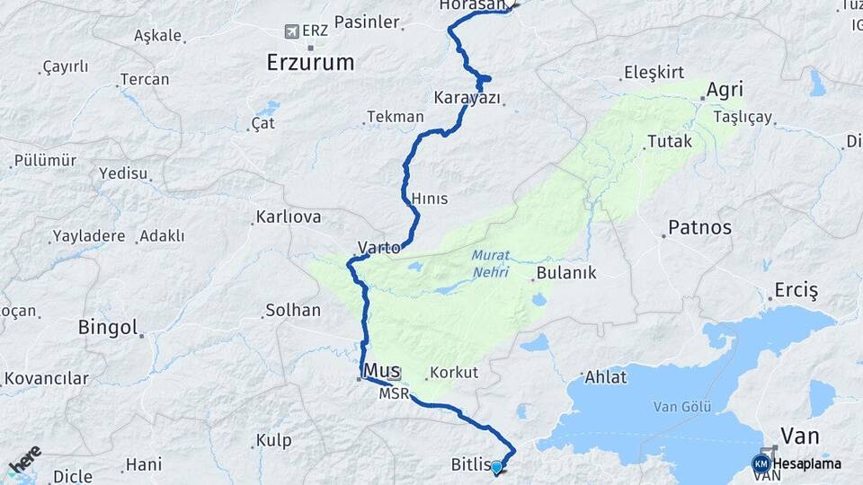 Bitlis Horasan Erzurum Arası Kaç Km - Yol Haritası