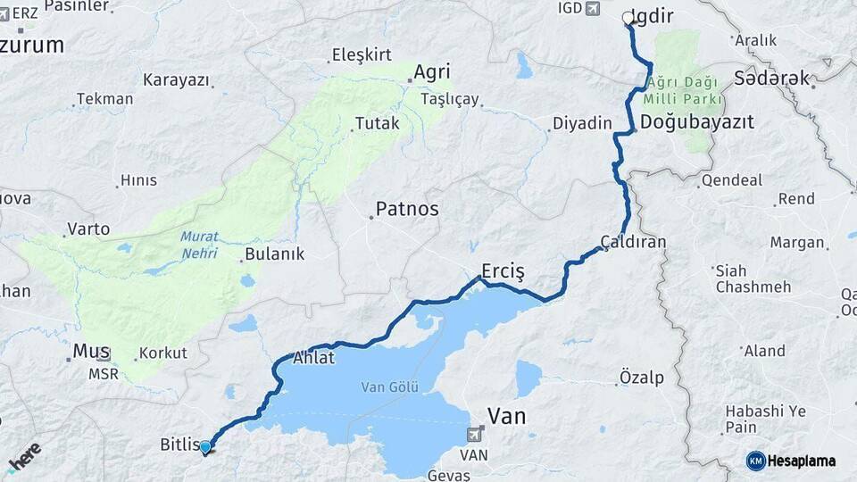 Bitlis Iğdır Arası Kaç Km - Yol Haritası