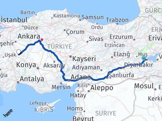 Bitlis İscehisar Afyonkarahisar Arası Kaç Km - Yol Haritası