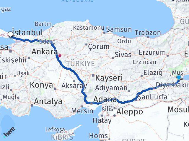 Bitlis Kadıköy İstanbul Arası Kaç Km - Yol Haritası