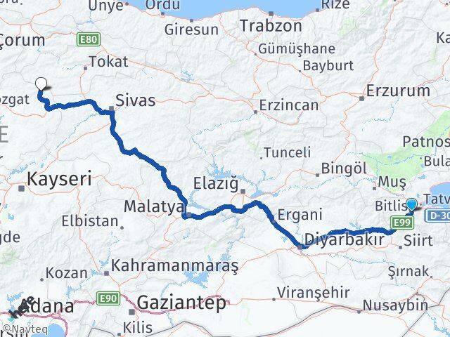 Bitlis Kadışehri Yozgat Arası Kaç Km - Yol Haritası