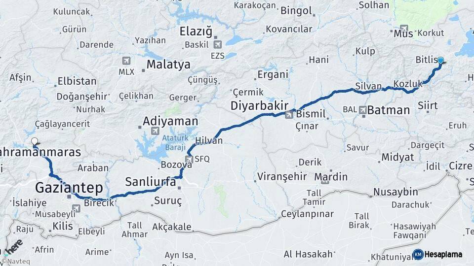 Bitlis Kahramanmaraş Arası Kaç Km - Yol Haritası