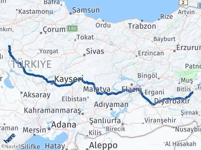 Bitlis Kalecik Ankara Arası Kaç Km - Yol Haritası