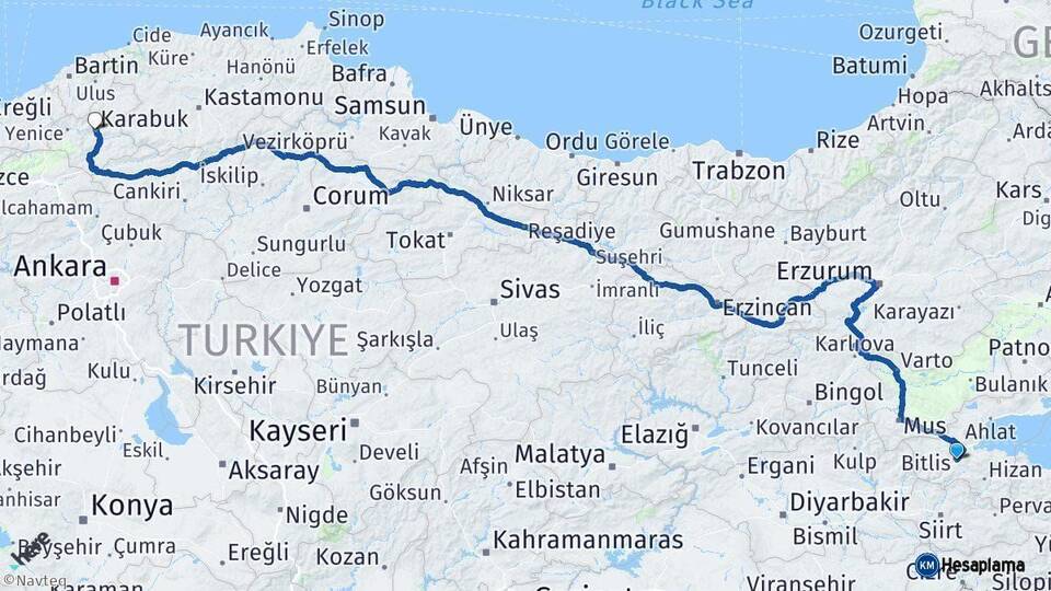 Bitlis Karabük Arası Kaç Km - Yol Haritası