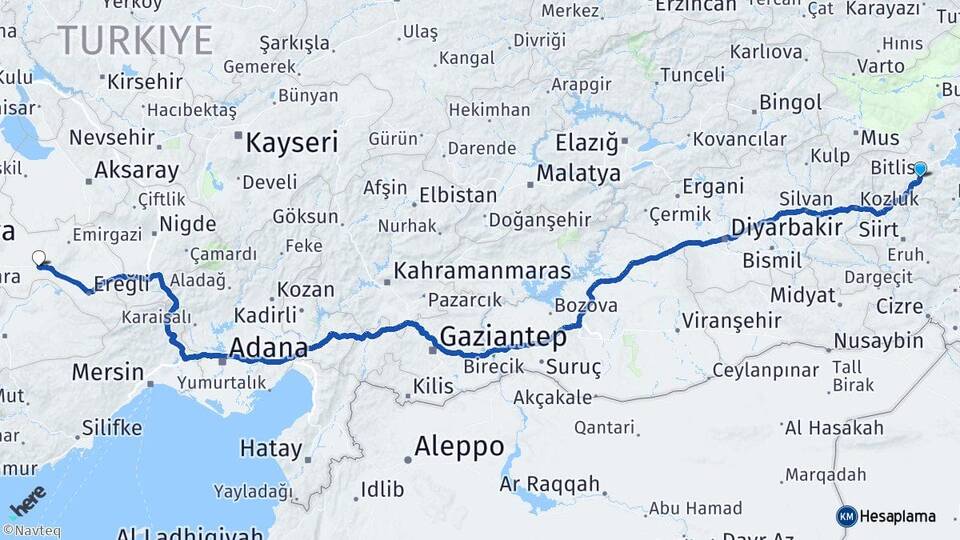 Bitlis Karapınar Konya Arası Kaç Km - Yol Haritası