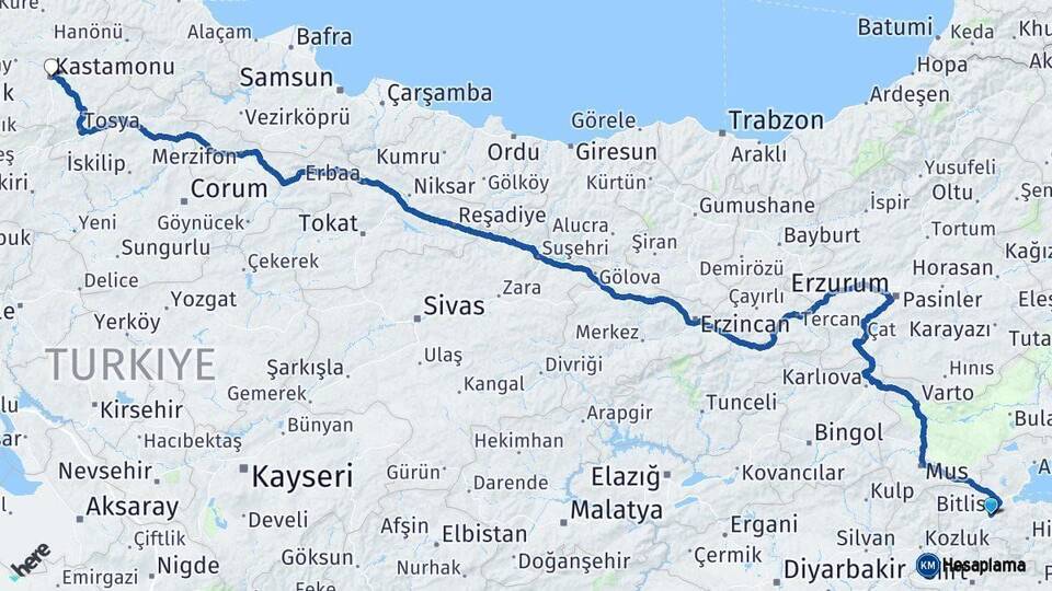 Bitlis Kastamonu Arası Kaç Km - Yol Haritası