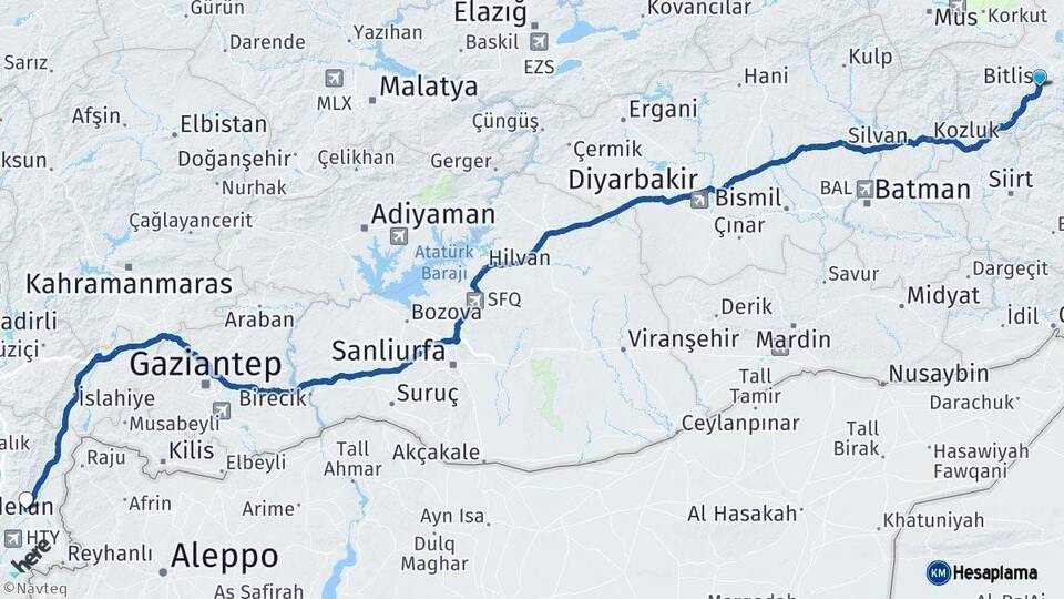 Bitlis Kırıkhan Hatay Arası Kaç Km - Yol Haritası