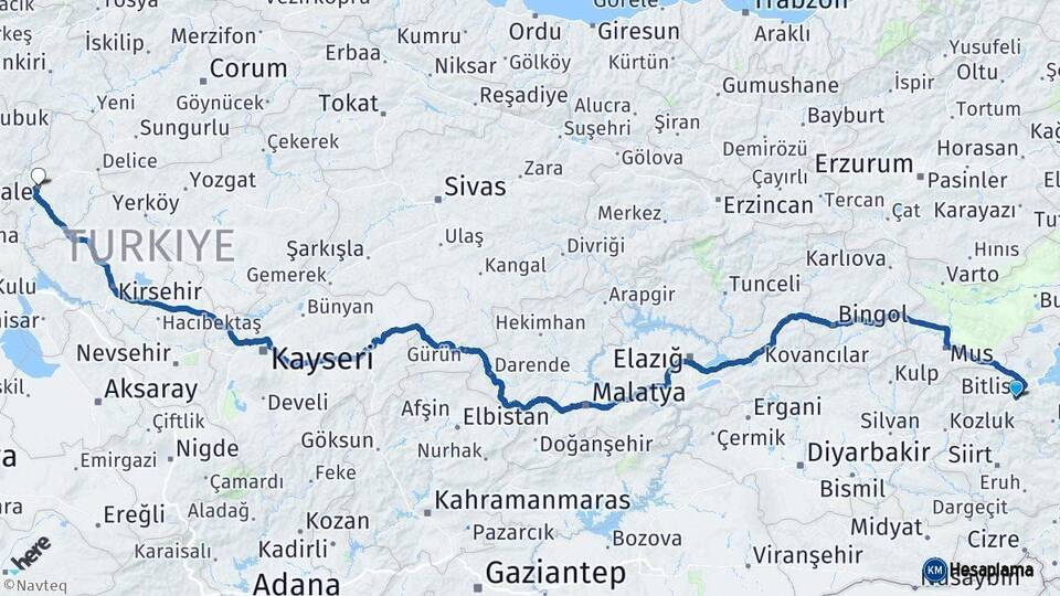 Bitlis Kırıkkale Arası Kaç Km - Yol Haritası