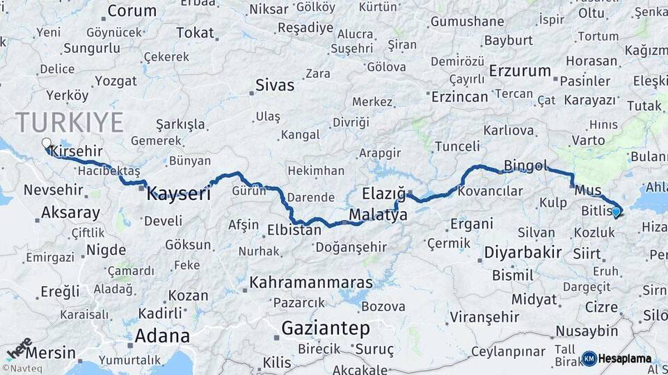 Bitlis Kırşehir Arası Kaç Km - Yol Haritası