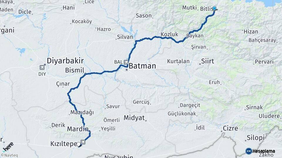 Bitlis Kızıltepe Mardin Arası Kaç Km - Yol Haritası