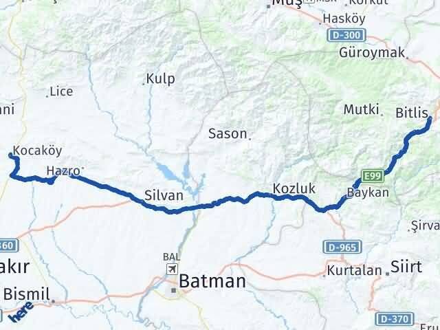 Bitlis Kocaköy Diyarbakır Arası Kaç Km - Yol Haritası