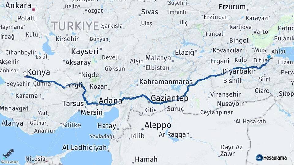 Bitlis Konya Arası Kaç Km - Yol Haritası