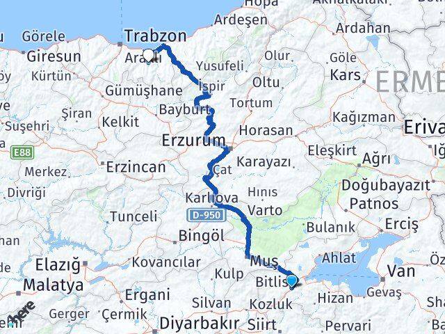 Bitlis Köprübaşı Trabzon Arası Kaç Km - Yol Haritası