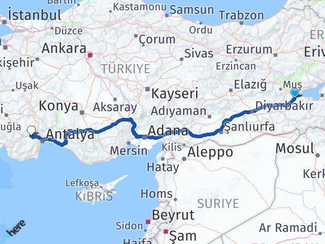 Bitlis Korkuteli Antalya Arası Kaç Km - Yol Haritası