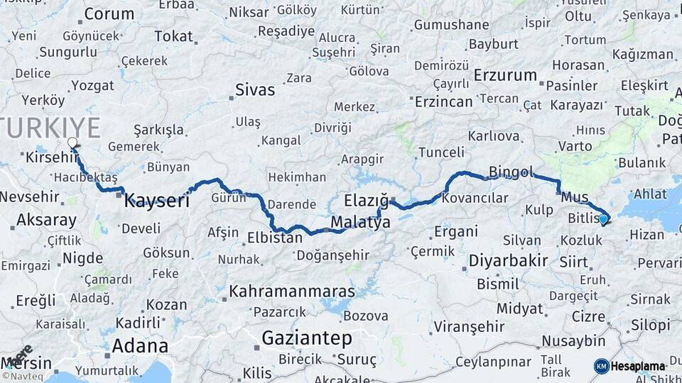Bitlis Kozaklı Nevşehir Arası Kaç Km - Yol Haritası