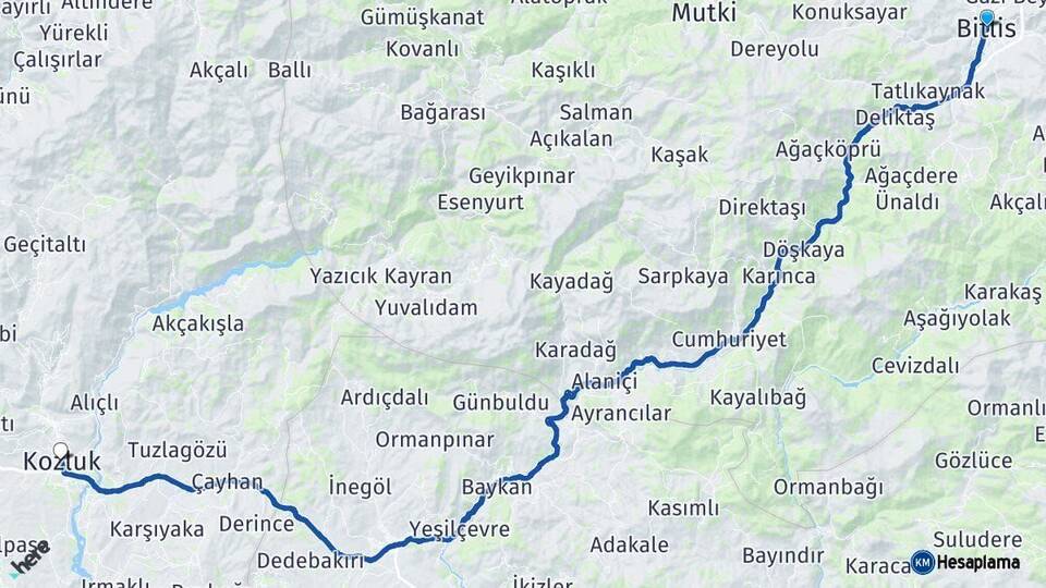 Bitlis Kozluk Batman Arası Kaç Km - Yol Haritası