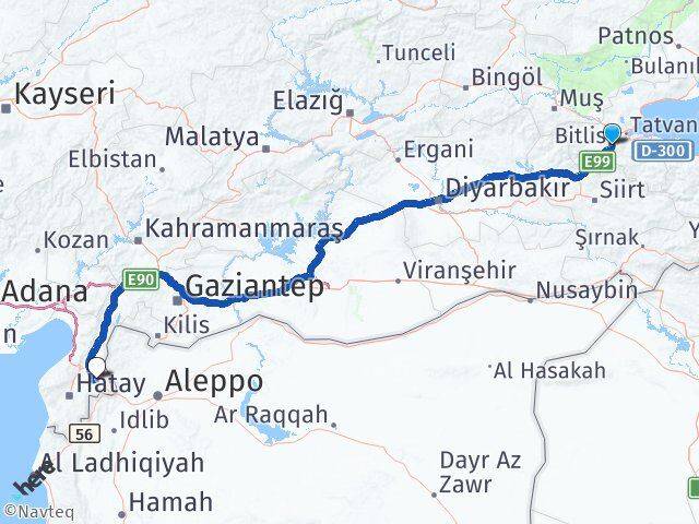 Bitlis Kumlu Hatay Arası Kaç Km - Yol Haritası