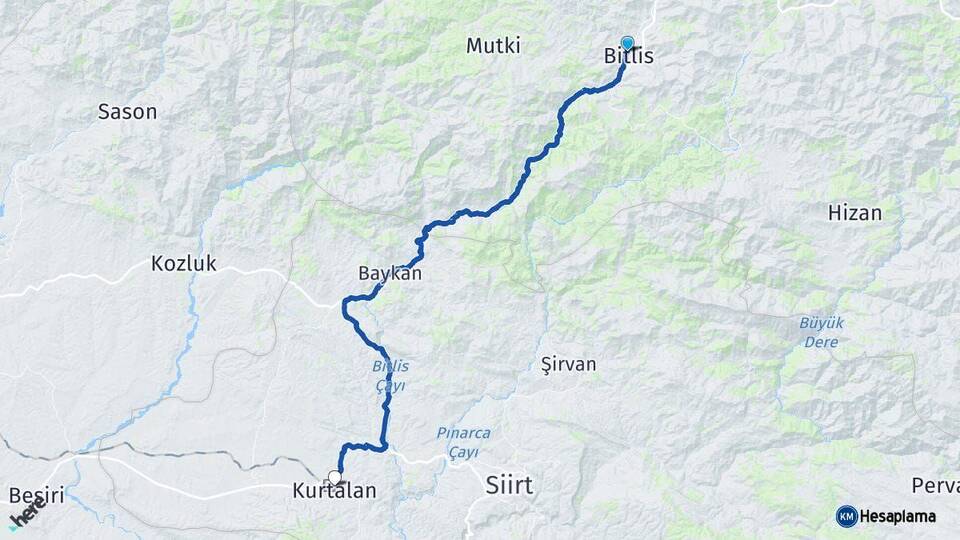 Bitlis Kurtalan Siirt Arası Kaç Km - Yol Haritası