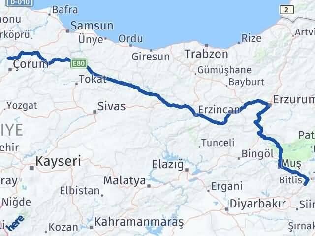 Bitlis Laçin Çorum Arası Kaç Km - Yol Haritası