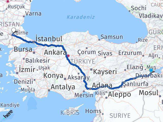 Bitlis Lalapaşa Edirne Arası Kaç Km - Yol Haritası