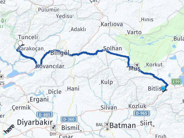 Bitlis Mazgirt Tunceli Arası Kaç Km - Yol Haritası