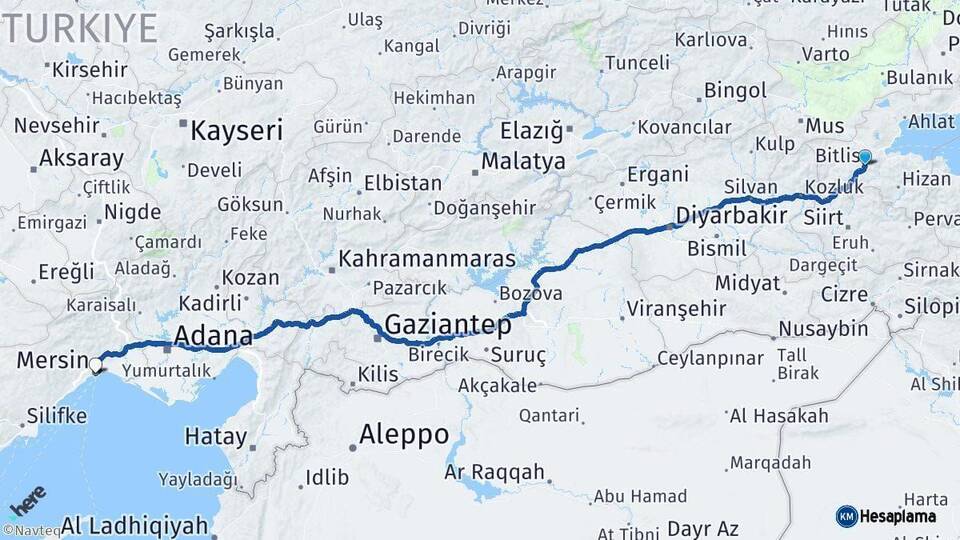Bitlis Mersin Arası Kaç Km - Yol Haritası