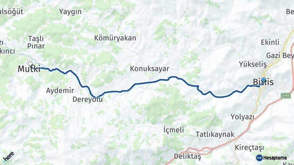 Bitlis Mutki Arası Kaç Km - Yol Haritası