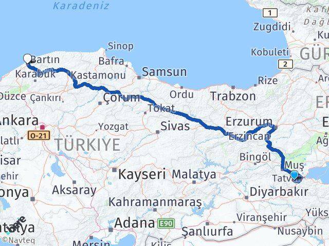 Bitlis Mutki Bartın Arası Kaç Km - Yol Haritası