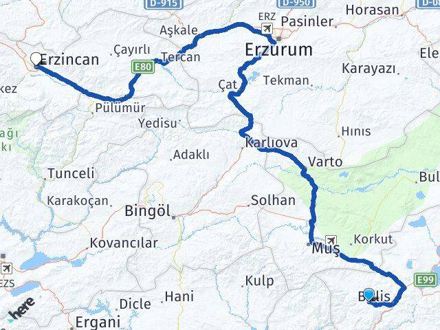 Bitlis Mutki Erzincan Arası Kaç Km - Yol Haritası