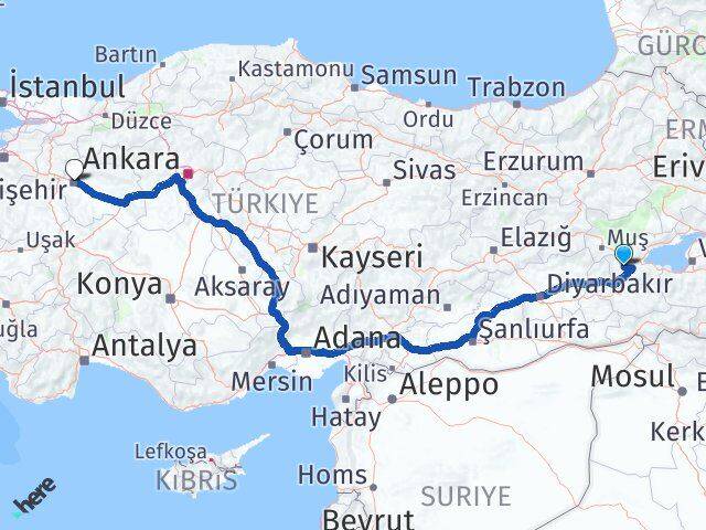 Bitlis Mutki Eskişehir Arası Kaç Km - Yol Haritası