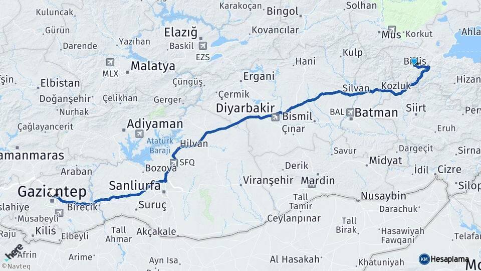 Bitlis Mutki Gaziantep Arası Kaç Km - Yol Haritası