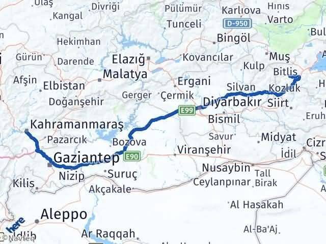 Bitlis Mutki Kahramanmaraş Arası Kaç Km - Yol Haritası