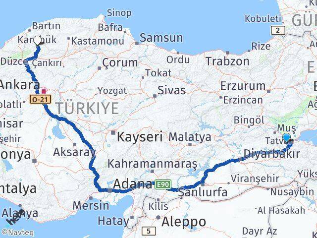 Bitlis Mutki Karabük Arası Kaç Km - Yol Haritası
