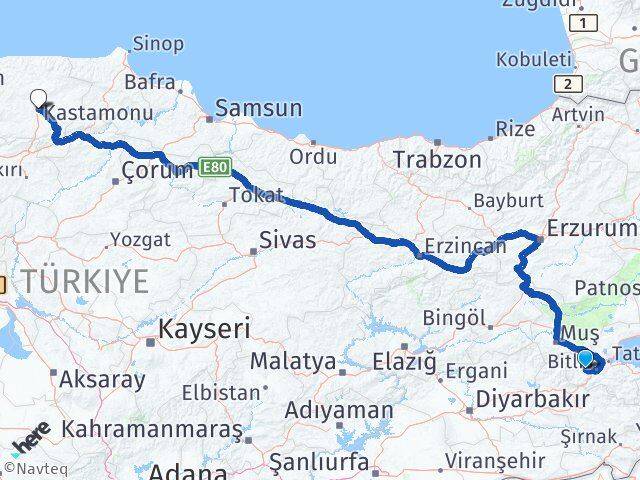 Bitlis Mutki Kastamonu Arası Kaç Km - Yol Haritası