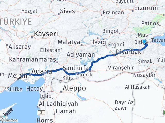 Bitlis Mutki Mersin Arası Kaç Km - Yol Haritası