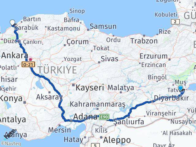 Bitlis Mutki Zonguldak Arası Kaç Km - Yol Haritası