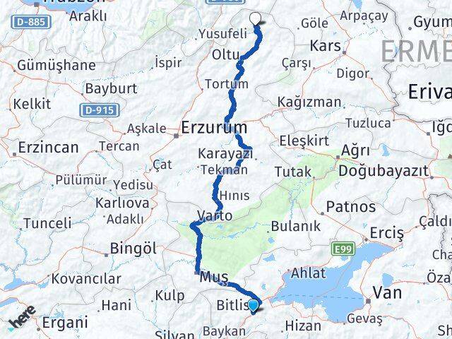 Bitlis Olur Erzurum Arası Kaç Km - Yol Haritası