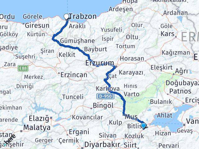 Bitlis Ortahisar Trabzon Arası Kaç Km - Yol Haritası